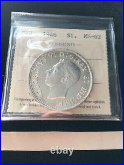 1946 ICCS Graded Canadian Silver Dollar MS-62