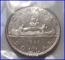 1947 BLUNT 7 Silver Dollar ICCS Graded MS-62 BU SCARCE George VI Canada $1.00