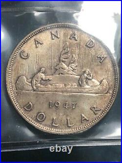 1947 Blunt 7 B7 Canada Silver Dollar $1 Key Date Iccs Ms63