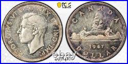 1947 Blunt 7 George VI Canada Silver Dollar $1 PCGS MS 61