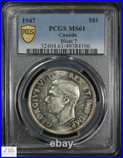 1947 Blunt 7 George VI Canada Silver Dollar $1 PCGS MS 61