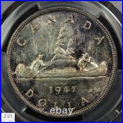 1947 Blunt 7 George VI Canada Silver Dollar $1 PCGS MS 61