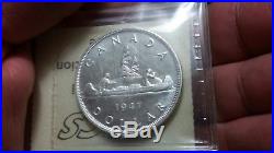 1947 Blunt 7 (b7) Canada Silver Dollar Iccs Ms-62. Nice White Piece. No Tax