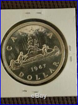 1947 Canada Silver Dollar (key Date) Blunt 7 Variety Uncirculated Low Mintage