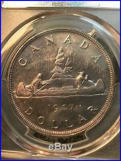 1947 Canada $1 Dollar PCGS MS63 Lot#G955 Silver! Choice UNC! Blunt'7