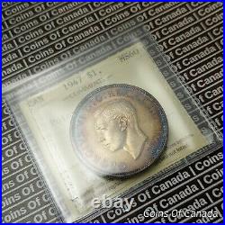 1947 Canada $1 Silver Dollar ICCS MS 60 Pointed 7 Dot Nice Toning #coinsofcanada