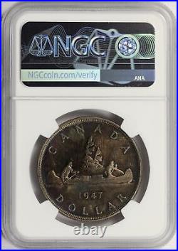 1947 Canada $1 Silver Dollar Pointed 7 NGC MS64