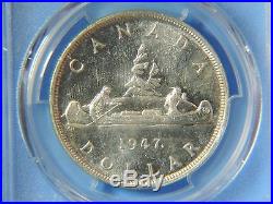 1947 Canada George VI Silver Dollar $1 Maple Leaf Variety Coin PCGS Graded MS62