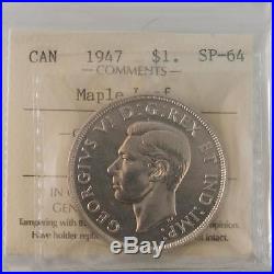 1947 Canada George VI Silver Dollar ICCS SP-64 Specimen Maple Leaf