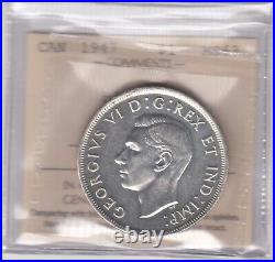 1947 Canada One Silver Dollar Blunt 7 ICCS Graded MS-63