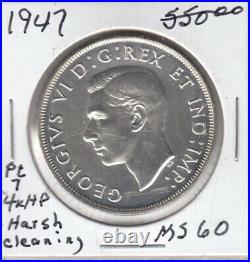 1947 Canada One Silver Dollar Pointed 7 4xHP UNC (Cleaned)