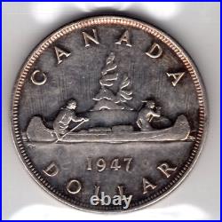 1947 Canada One Silver Dollar Pointed 7 Quad HP ICCS Graded MS-60