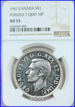1947 Canada Silver 1 Dollar Pointed 7 Quadrupled Die HP Ngc Au 55 Very Rare