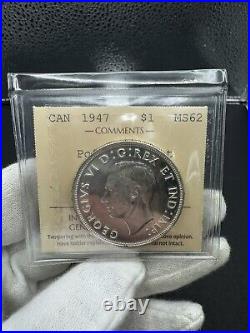 1947 Canada Silver Dollar $1 Pointed 7, DOT ICCS MS62