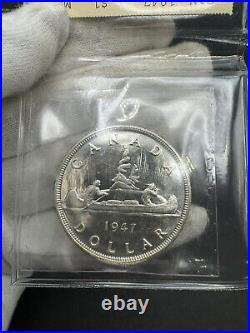 1947 Canada Silver Dollar $1 Pointed 7, DOT ICCS MS62