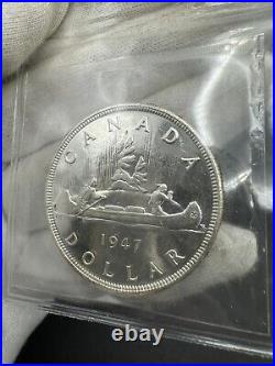 1947 Canada Silver Dollar $1 Pointed 7, DOT ICCS MS62