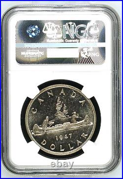 1947 Canada Silver Dollar Pointed 7 MS62 NGC