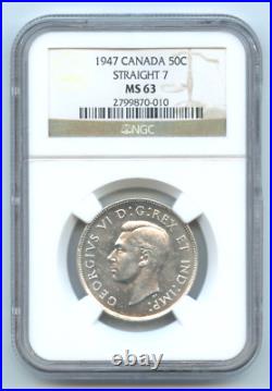 1947 Canada Silver Half Dollar, Straight 7 Variety, NGC MS63, Free Shipping