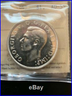 1947 Canadian Silver One Dollar Coin Maple Leaf ICCS AU
