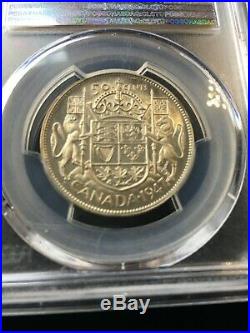 1947 Curved Right Maple Leaf PCGS Graded Canadian Silver ¢50 Cent, SP-62