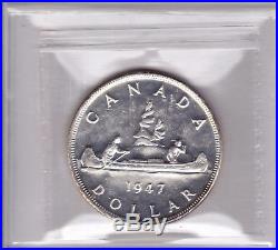 1947 ICCS MS60 $1 Blunt 7 Canada one dollar silver