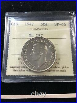 1947 ML Curved Right ICCS Graded Canadian Silver ¢50 Cent, SP-66