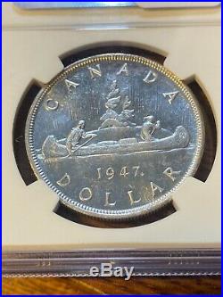 1947 Maple Leaf Canada Silver Dollar. Ngc Ms62