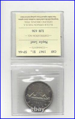 1947 Maple Leaf ICCS Graded Canadian Silver Dollar SP-64