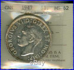 1947 Pointed 7 Canada Silver Dollar Iccs Mint State 62 Rare