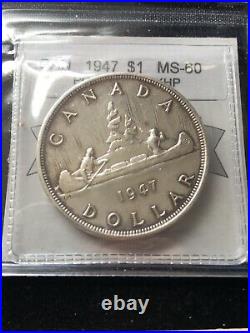 1947 Pointed 7 Quad HP, Coin Mart Graded Canadian Silver Dollar MS-60
