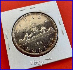 1947 Ptd 7 2xHP Canada 1 Dollar Silver Coin One Dollar UNC+