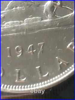 1947 Ptd 7 Quad HP, ICCS Graded Canadian Silver Dollar MS-62