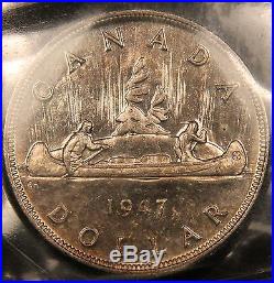 1947 dot Canada Silver Dollar ICCS MS-60 Uncirculated Rare Key Date Coin