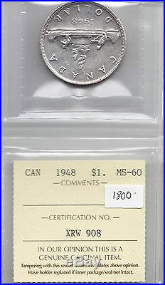 1948 $1 Canada Canadian Silver Dollar MS 60