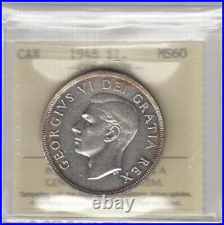 1948 Canada One Silver Dollar Coin ICCS Graded MS-60