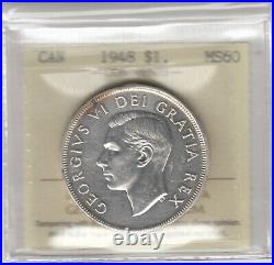 1948 Canada One Silver Dollar ICCS Graded MS-60