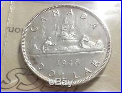 1948 Canada Silver $1 Dollar Iccs Certified Ms-62. Rare Key Date. No T A X