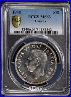 1948 Canada Silver $1 Explorer Dollar Pcgs Certified Ms 63 Mint State (542)