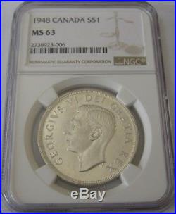 1948 Canada Silver Dollar Beautiful Sharp Strike Bright White Gem Coin