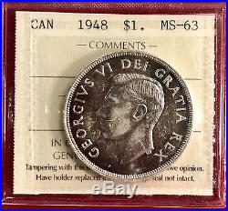 1948 Canada Silver Dollar Coin ICCS MS 63 Choice Uncirculated Key Date Dollar