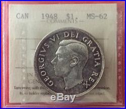 1948 Canada Silver Dollar ICCS Choice Unc 62 Pretty Original Uncirculated Coin