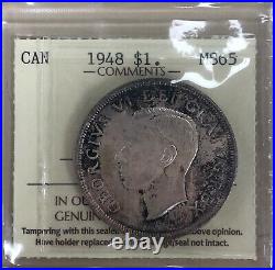 1948 Canada Silver Dollar ICCS MS65 Cert#XGD 583