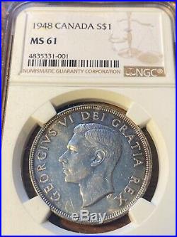 1948 Canada Silver Dollar. Ngc Ms61. Rare