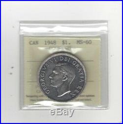 1948, ICCS Graded Canadian Silver Dollar MS-60