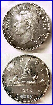 1948 Key Date Canada Silver Dollar $1, Graded by ICCS