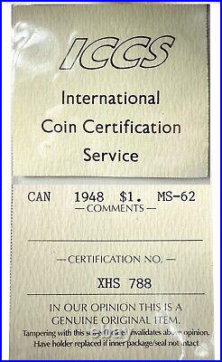 1948 Key Date Canada Silver Dollar $1, Graded by ICCS