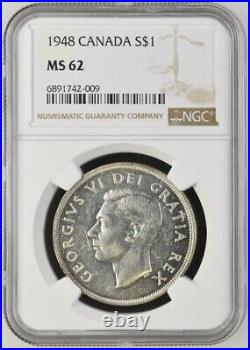 1948 LUSTROUS WHITE Canada Silver Dollar NGC MS62 BT157