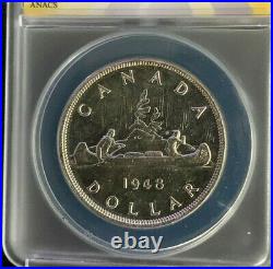1948 Uncirculated Canada Silver Dollar Key Date Coin ANACS MS60 Rare