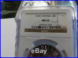 1948 canada silver dollar certified ngc ms-62