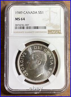 1949 Canada 1 Dollar Graded MS64 by NGC Low Mintage Large Crown Size Silver Coin